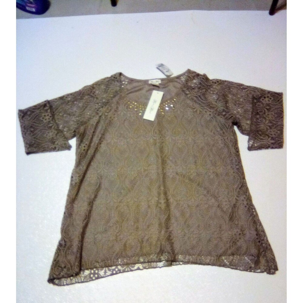 Women's Size 3x Knit Lace Long Sleeve Beige blouse top